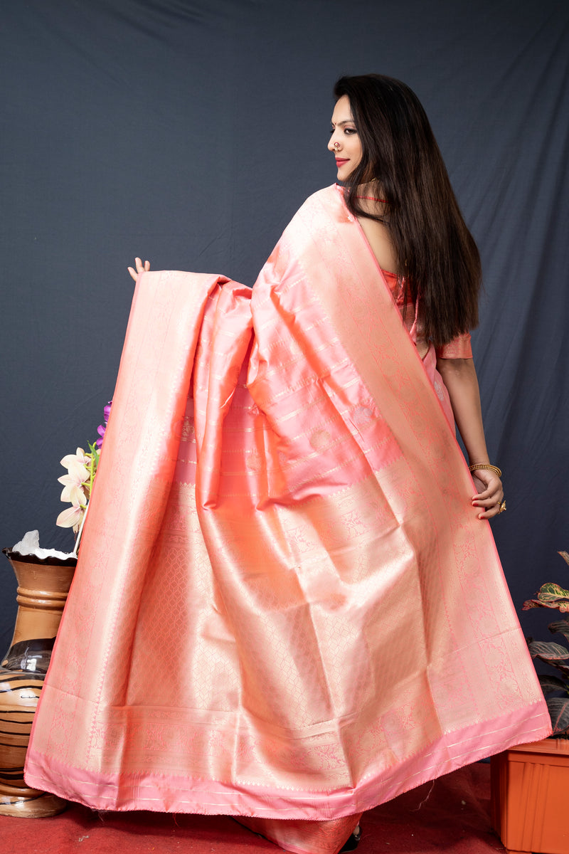 peach  Soft Silk Maharashtrian Paithani Saree