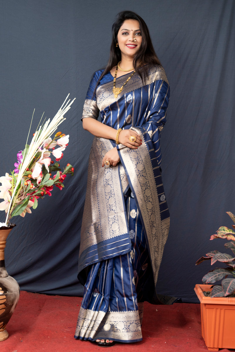 Blue Soft Silk Maharashtrian Paithani Saree