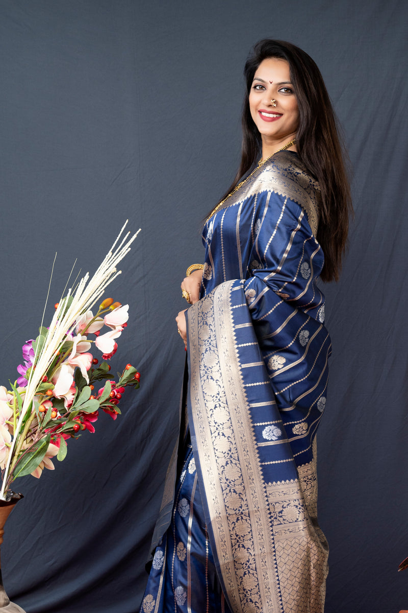 Blue Soft Silk Maharashtrian Paithani Saree