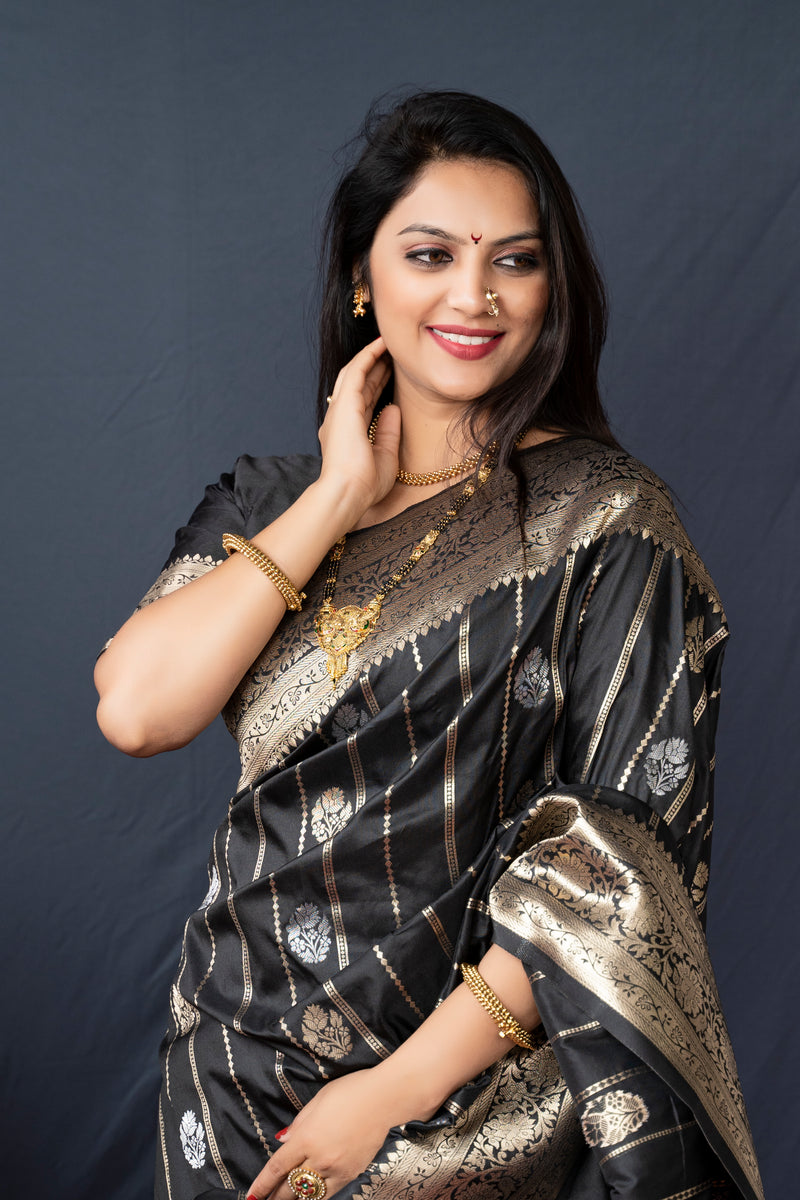 Black Soft Silk Maharashtrian Paithani Saree