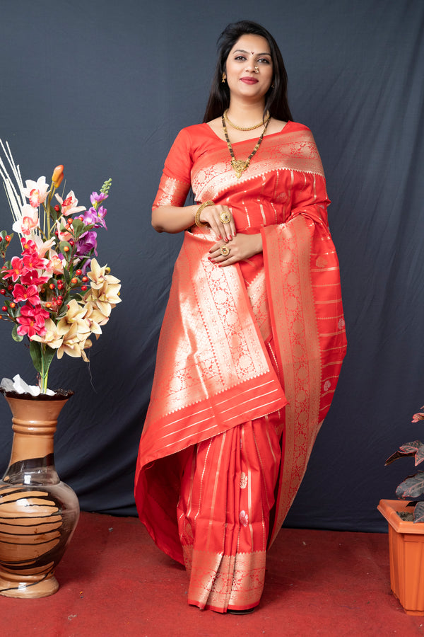 Red Soft Silk Maharashtrian Paithani Saree