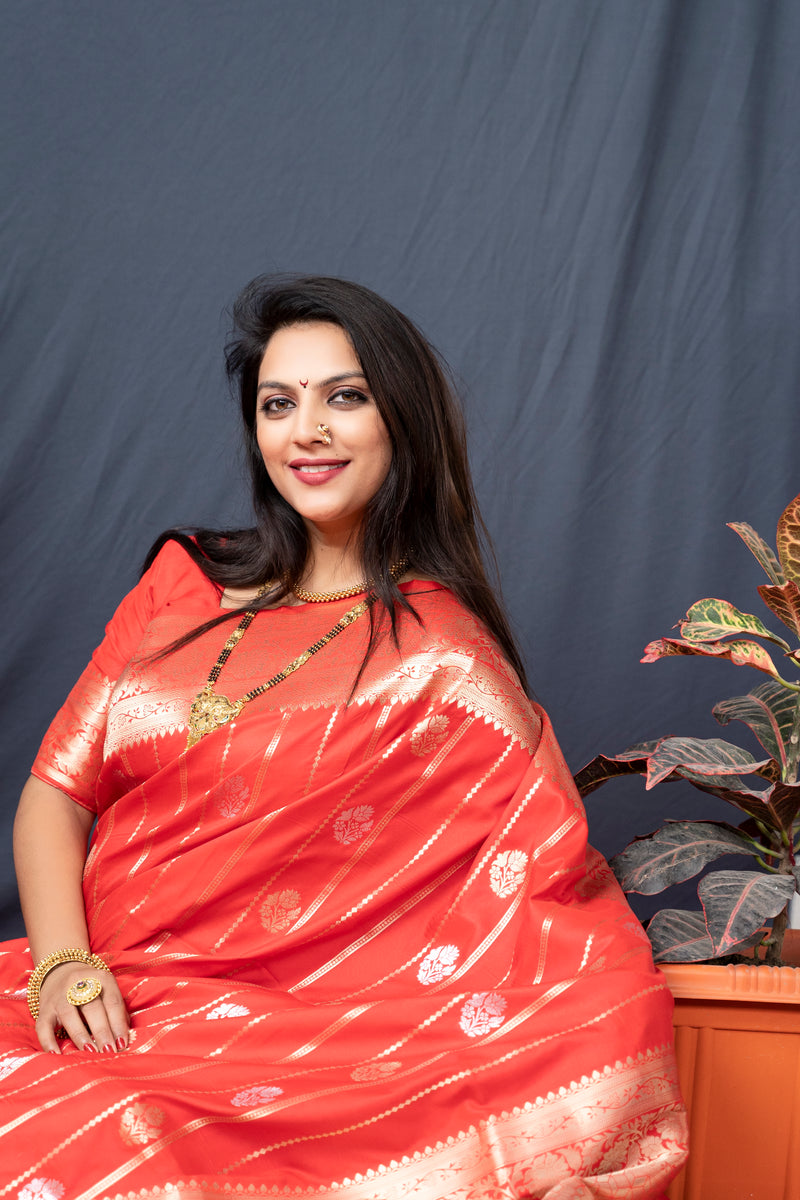 Red Soft Silk Maharashtrian Paithani Saree