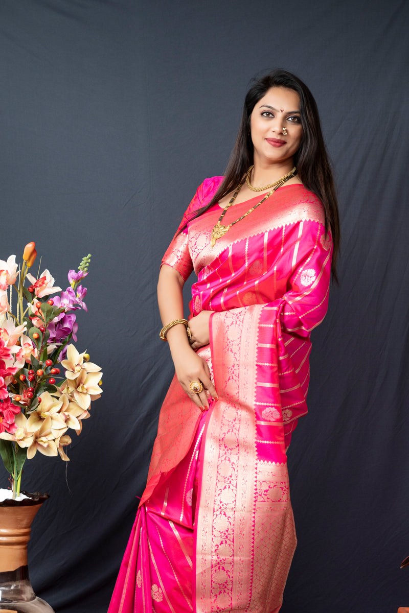 Pink Soft Silk Maharashtrian Paithani Saree