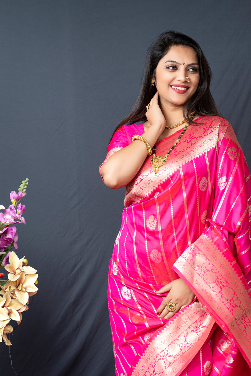 Pink Soft Silk Maharashtrian Paithani Saree