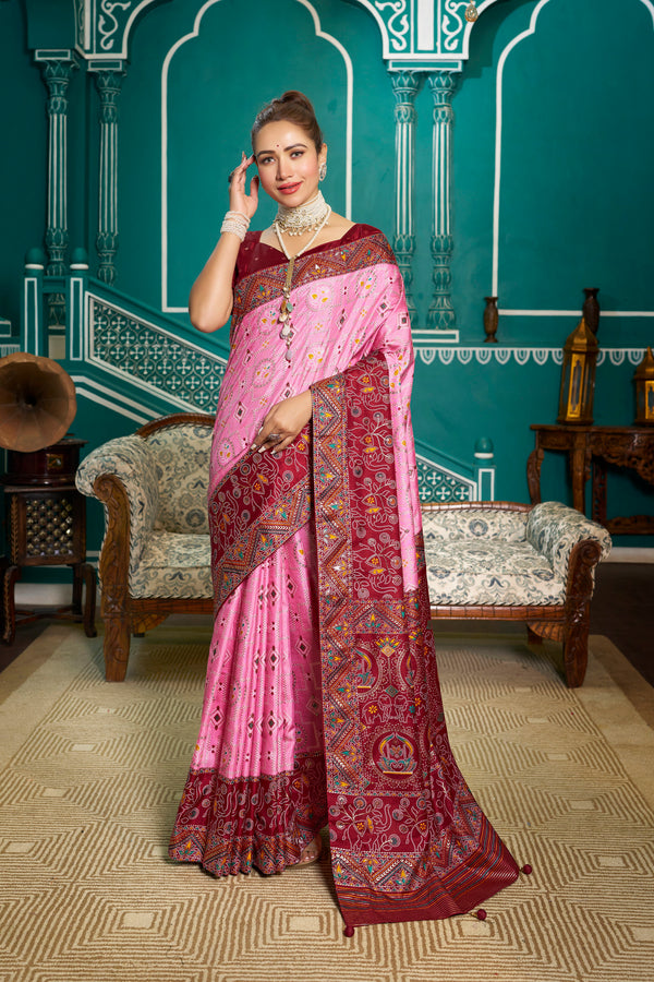 Baby pink Patola Silk Saree: Elevate Your Style with Elegance