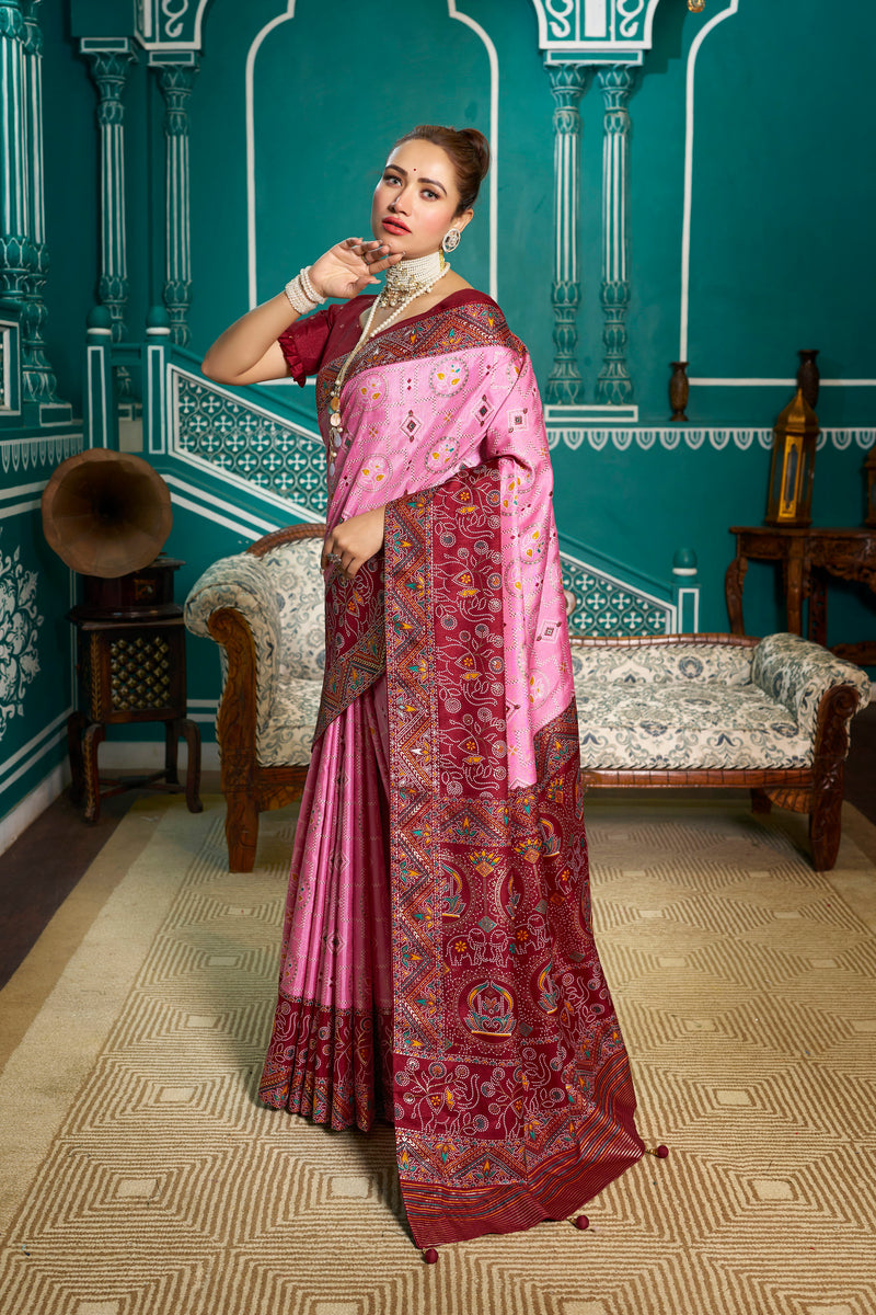 Baby pink Patola Silk Saree: Elevate Your Style with Elegance