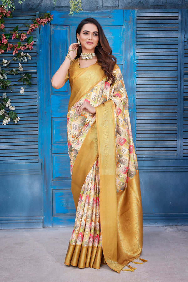 Dola Silk Saree with Exclusive Jacquard Weaving and Digital Print