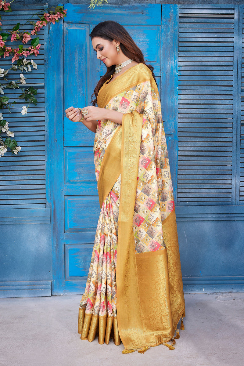 Dola Silk Saree with Exclusive Jacquard Weaving and Digital Print