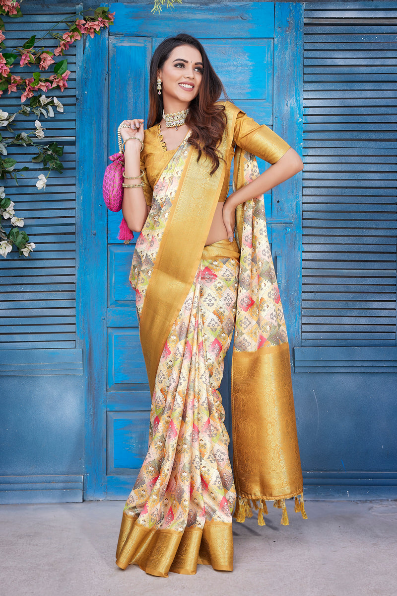 Dola Silk Saree with Exclusive Jacquard Weaving and Digital Print