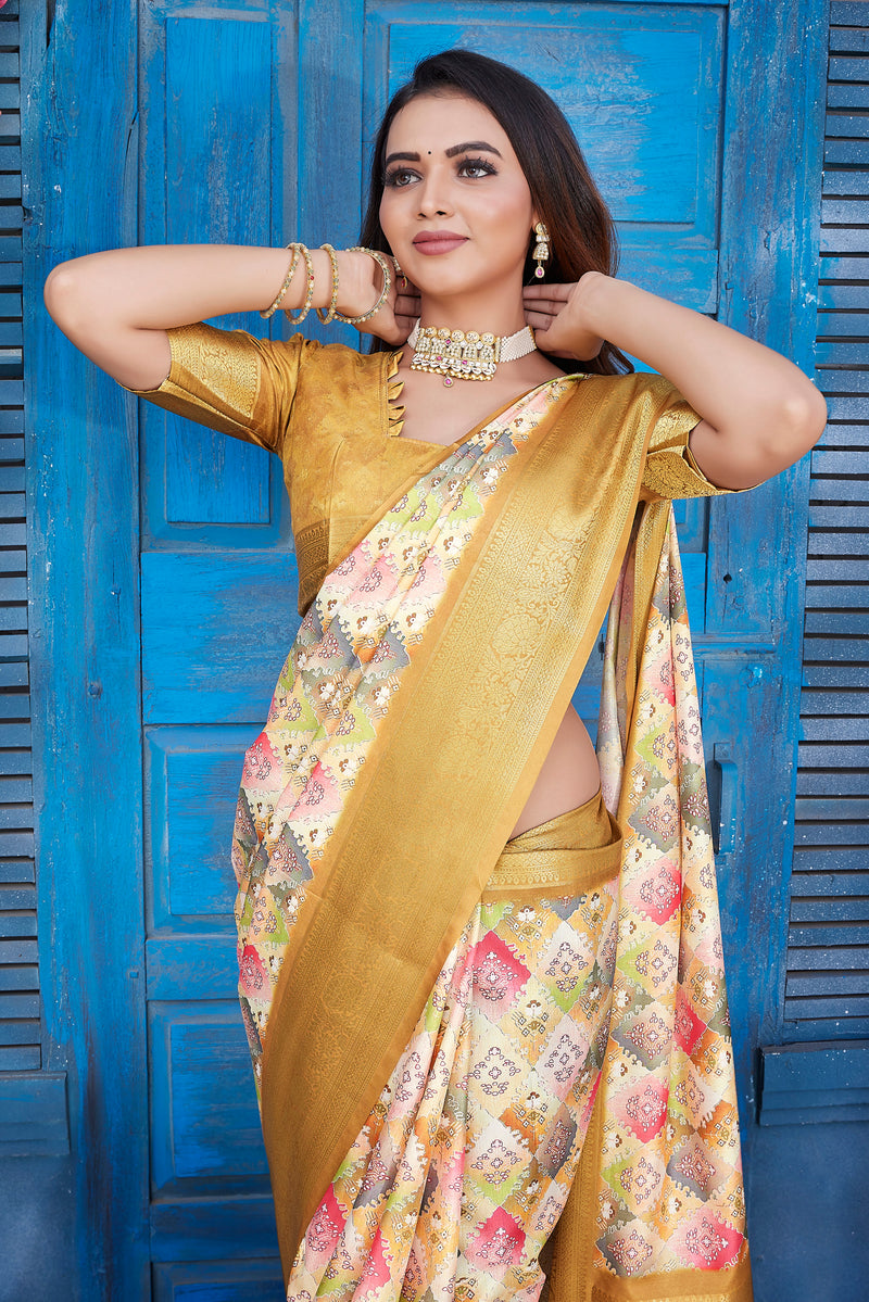 Dola Silk Saree with Exclusive Jacquard Weaving and Digital Print