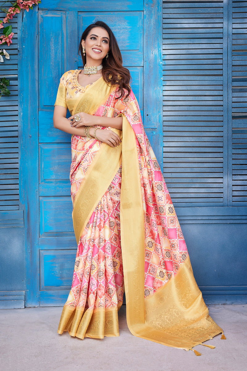 Dola Silk Saree with Exclusive Jacquard Weaving and Digital Print