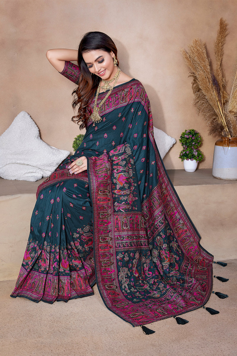 Pure Pasmina Saree with Jari Weave and Hand Work