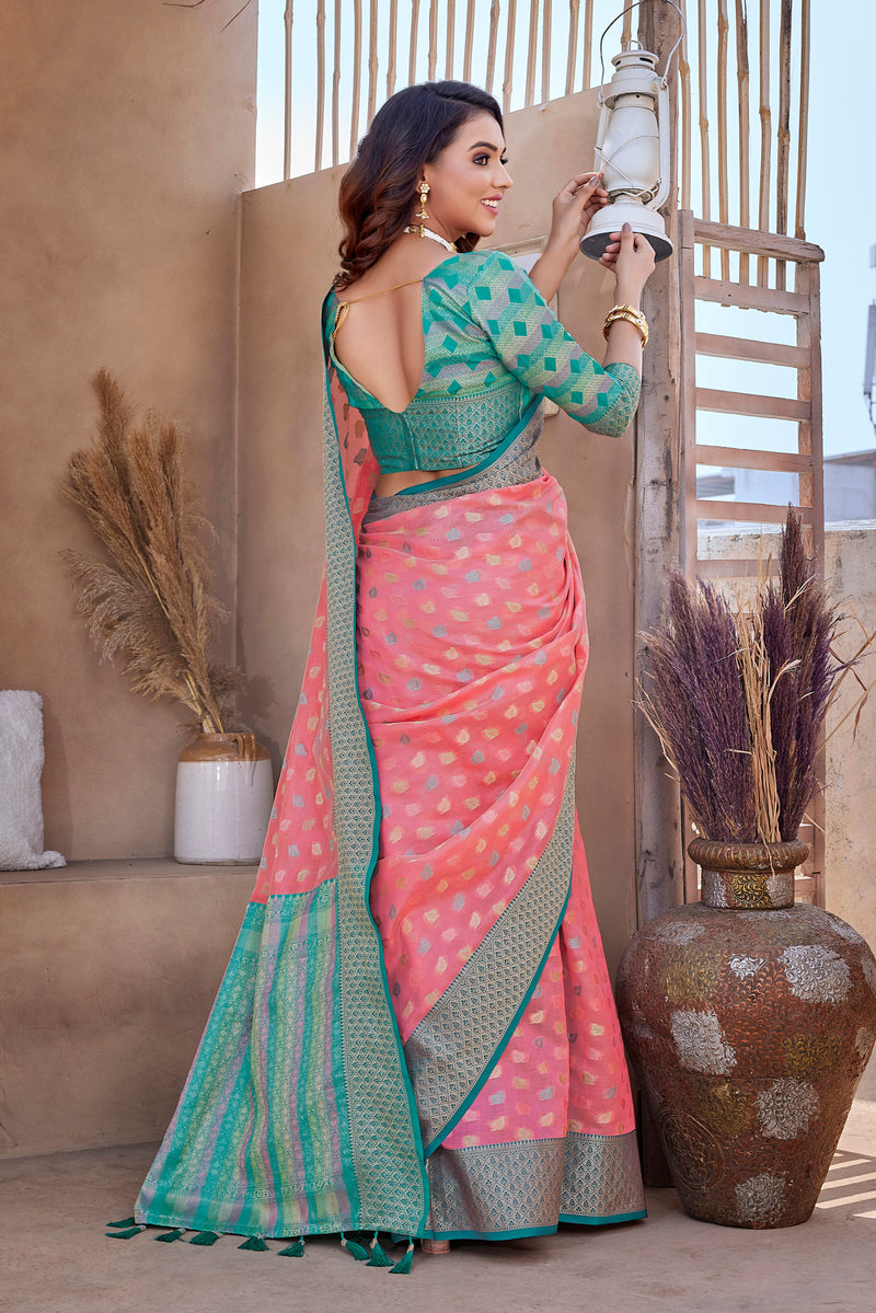 pink  color soft zarna silk saree with zari weaving work