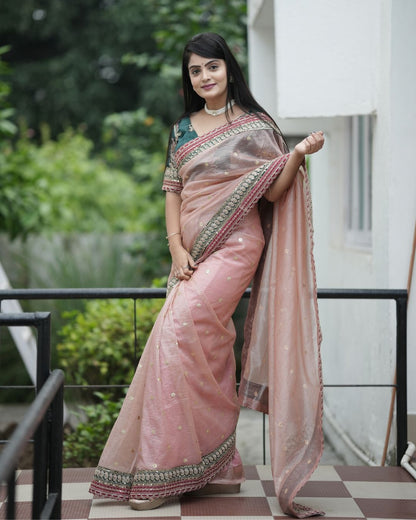 Peach Twil Net Designer Saree