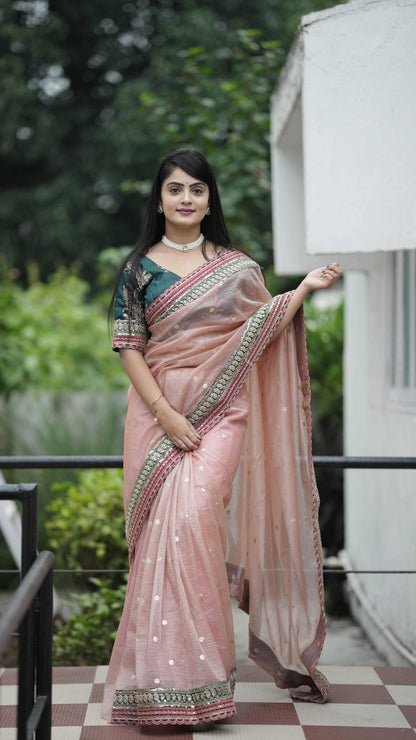 Peach Twil Net Designer Saree