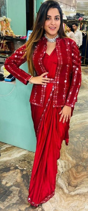 Designer Ready-to-Wear Saree with Sequin Embellished Jacket Set