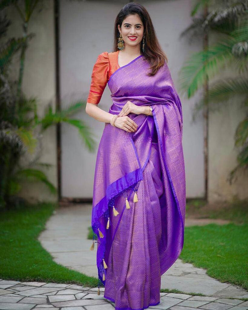 Purple Banarasi Soft Silk Saree