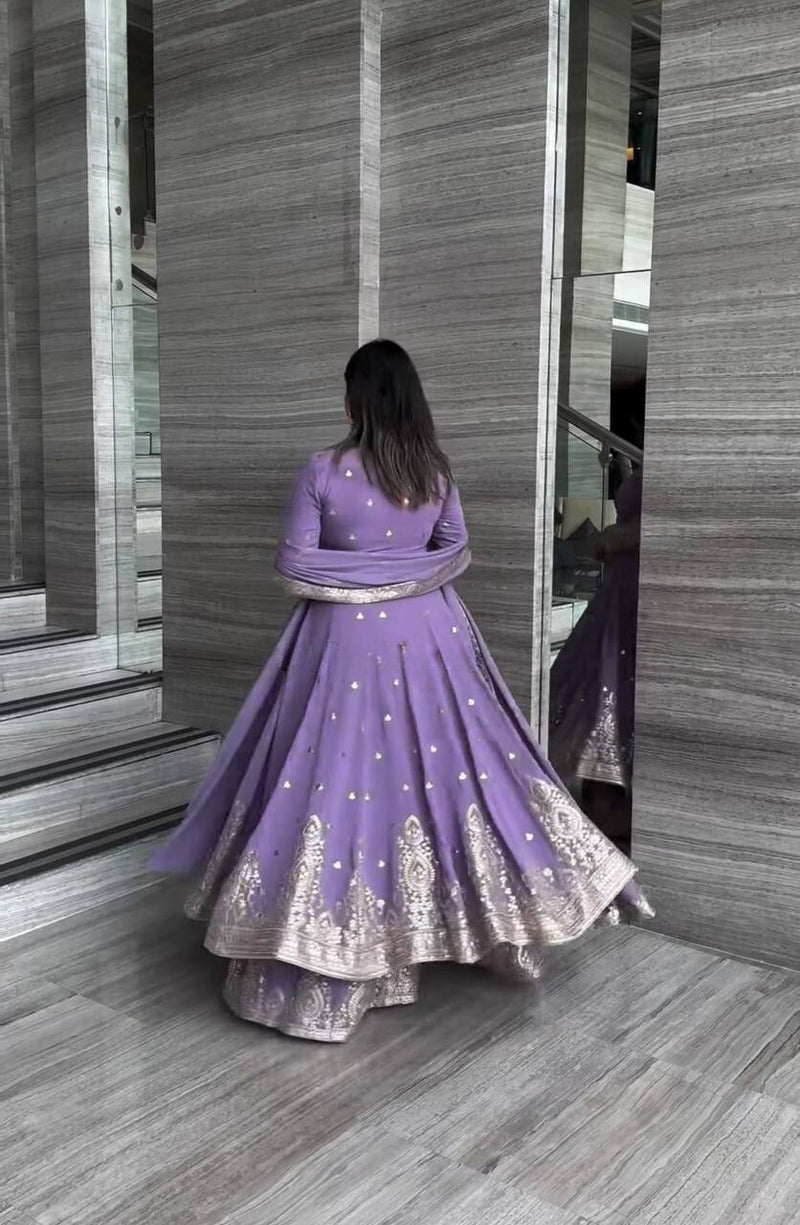 Stunning Purple Partywear Gown & Dupatta Set