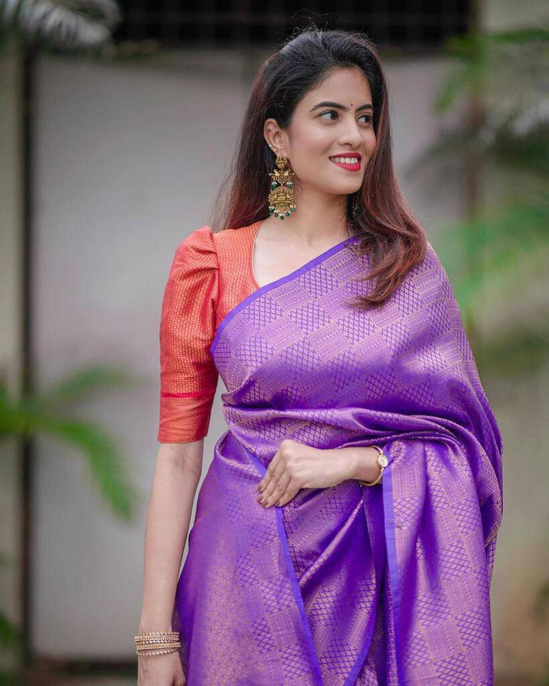 Purple Banarasi Soft Silk Saree