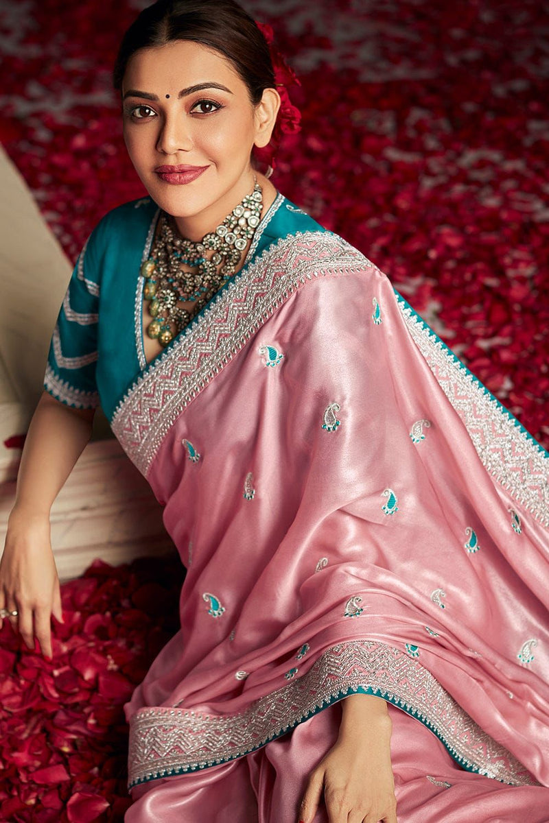 Rose Pink Embroidered Silk Saree with Designer Blouse – Premium Collection by NILORMY