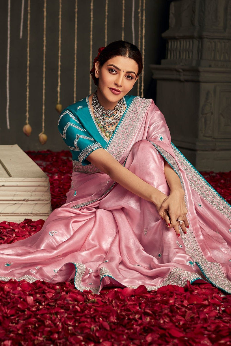 Rose Pink Embroidered Silk Saree with Designer Blouse – Premium Collection by NILORMY