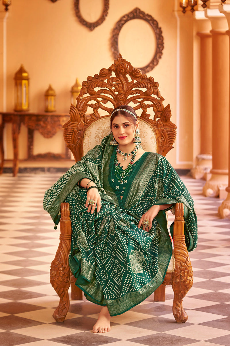 Green  Dola Silk Bandhani Saree