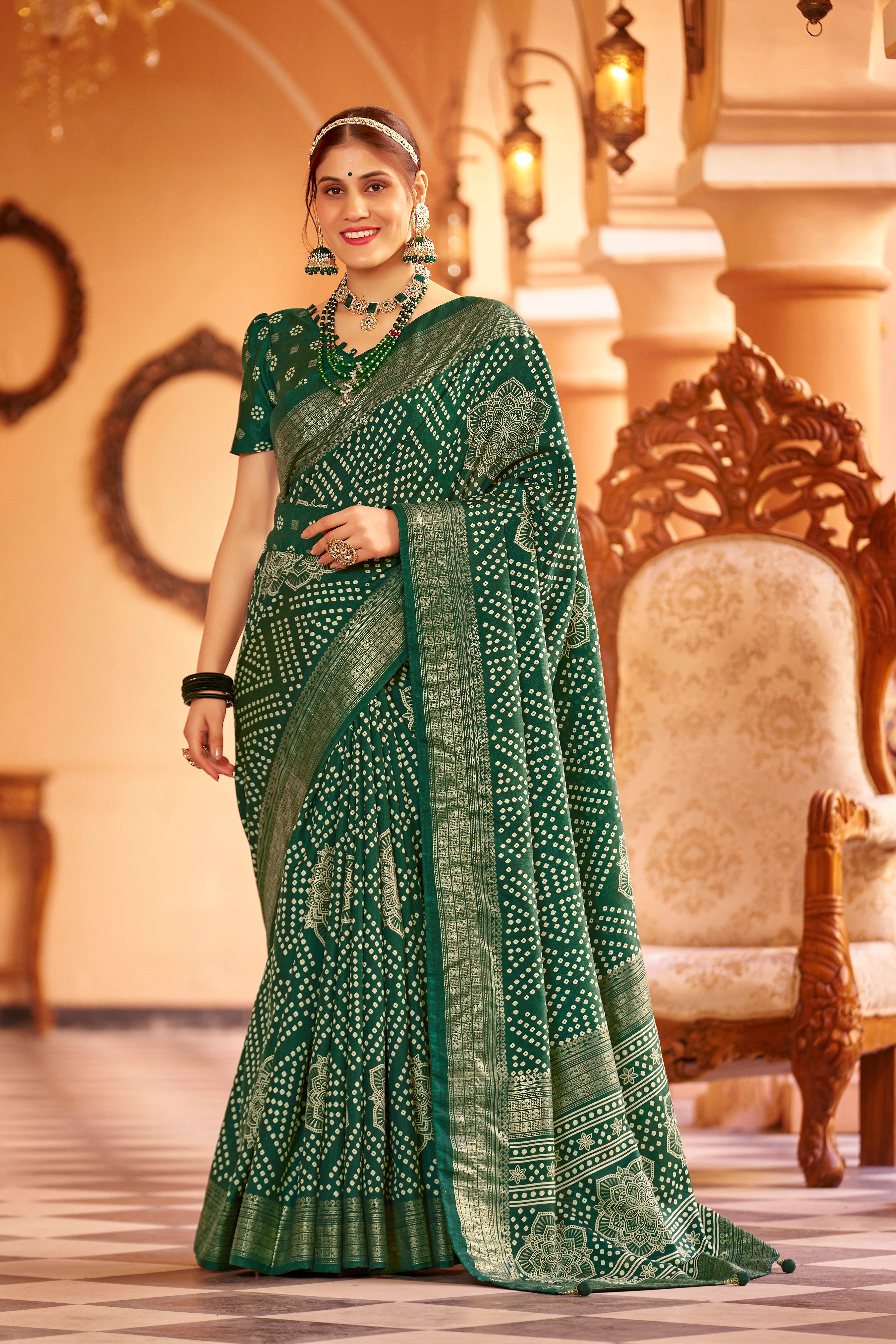 Green  Dola Silk Bandhani Saree