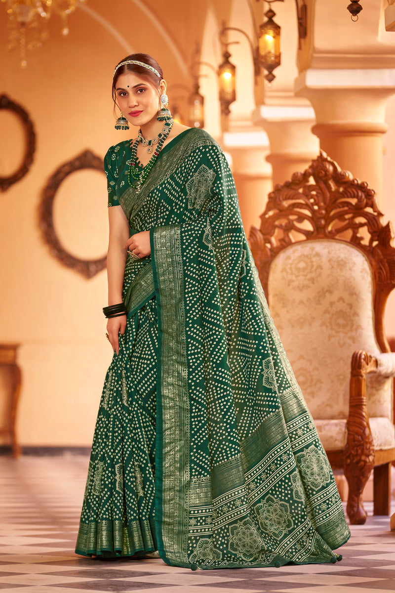 Green  Dola Silk Bandhani Saree