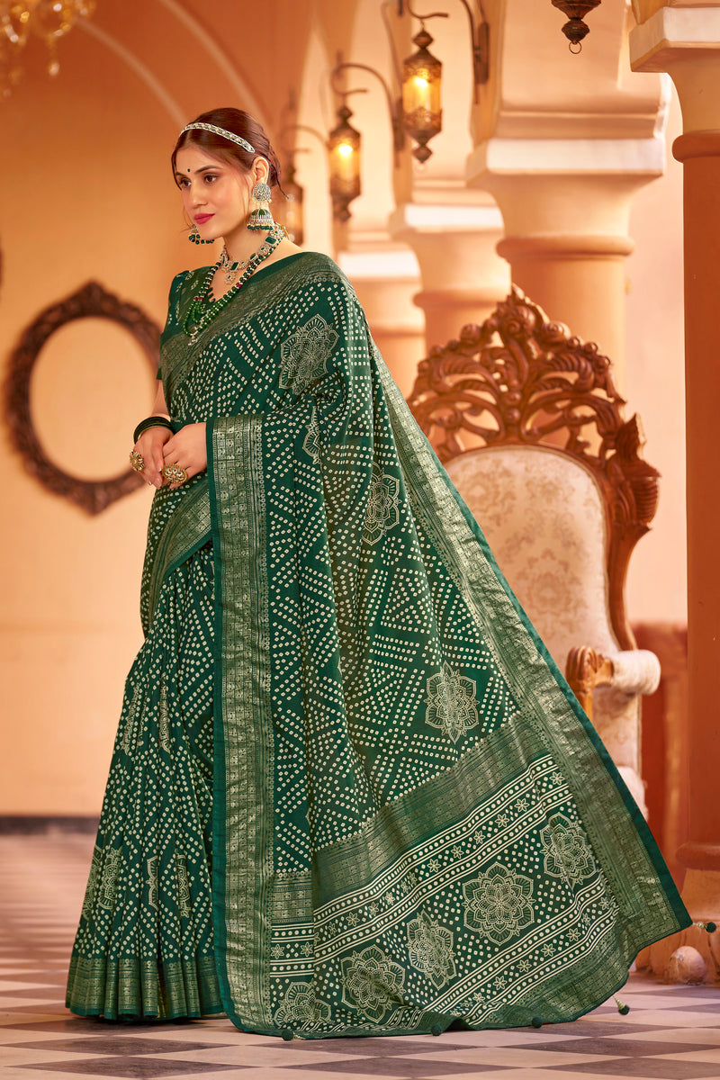 Green  Dola Silk Bandhani Saree