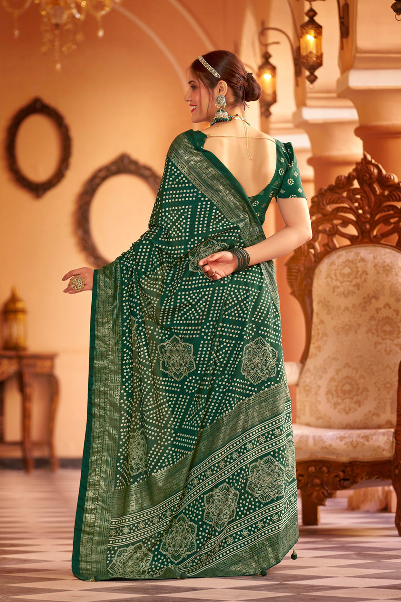 Green  Dola Silk Bandhani Saree