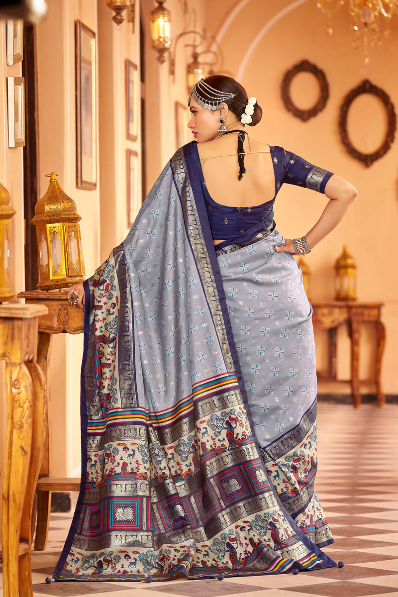 Gray  color patola silk saree with foil printed work