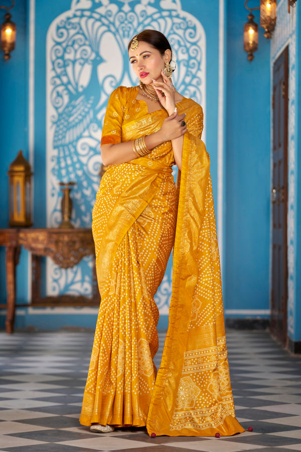 Yellow  Dola Silk Bandhani Saree