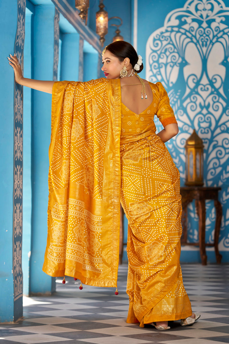 Yellow  Dola Silk Bandhani Saree