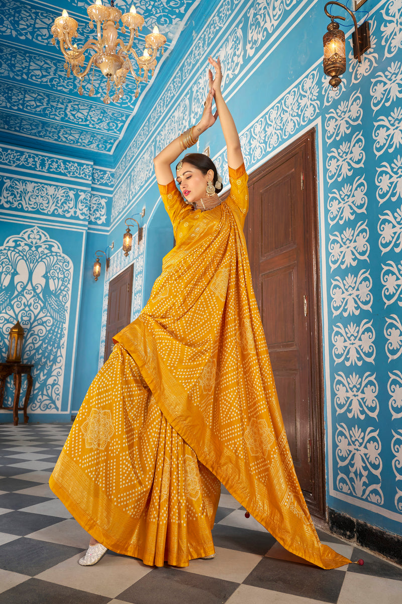 Yellow  Dola Silk Bandhani Saree