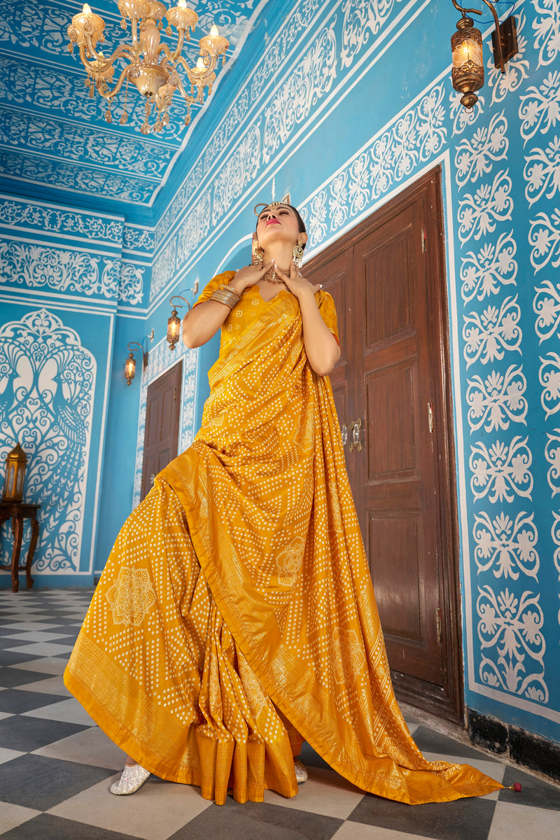 Yellow  Dola Silk Bandhani Saree