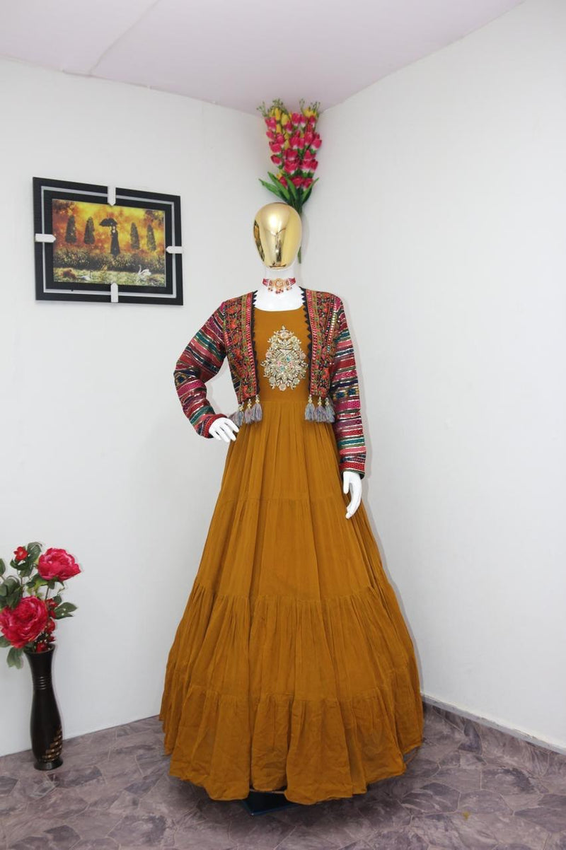 Mustard Multi-Color Gown with Cotti Set