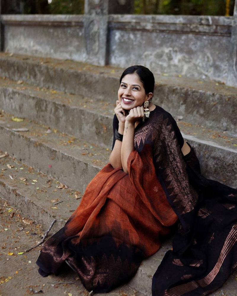 ORANGE PURE SOFT SEMI-SILK SAREE STYLISH BLOUSE PIECE