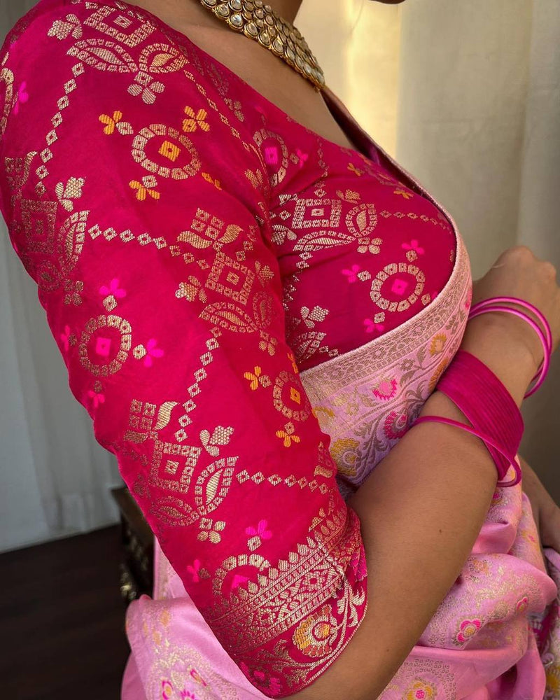 STUNNING ONION PINK SAREE WITH HEAVY BROCADE BLOUSE