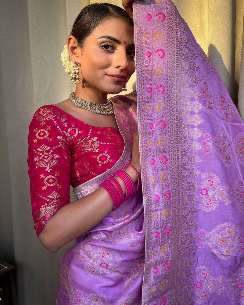 STUNNING LAVENDER SAREE WITH HEAVY BROCADE BLOUSE