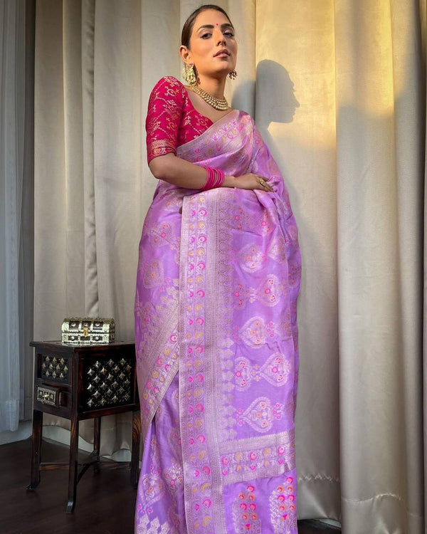 STUNNING LAVENDER SAREE WITH HEAVY BROCADE BLOUSE