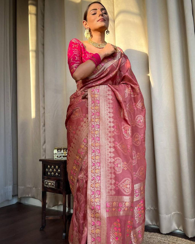 STUNNING ORCHID PINK WITH HEAVY BROCADE BLOUSE