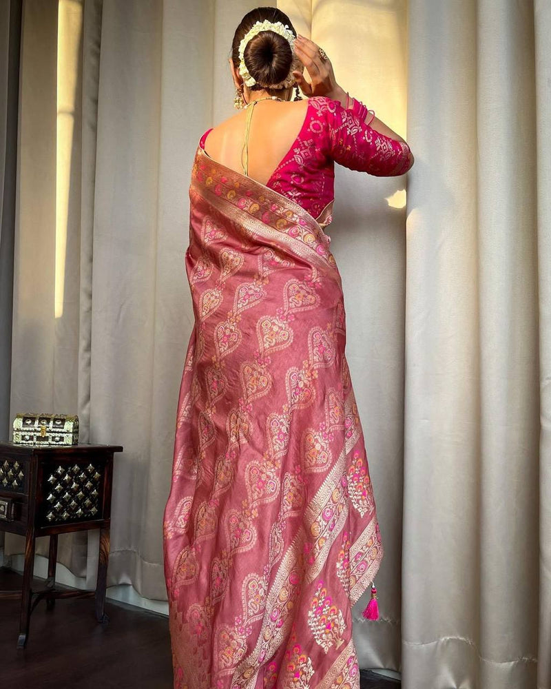 STUNNING ORCHID PINK WITH HEAVY BROCADE BLOUSE