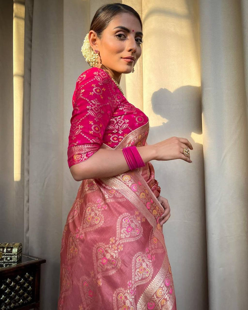 STUNNING ORCHID PINK WITH HEAVY BROCADE BLOUSE