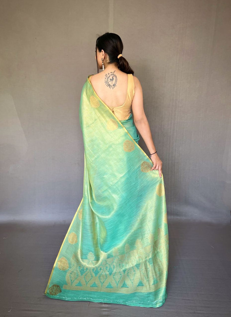 Elegant Tissue Silk Saree with Jacquard Zari Weaving & Beautiful Motifs