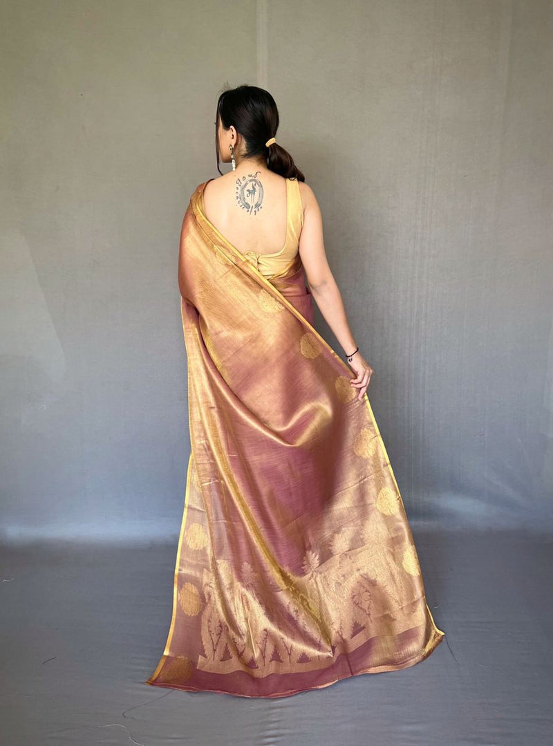 Elegant Tissue Silk Saree with Jacquard Zari Weaving & Beautiful Motifs