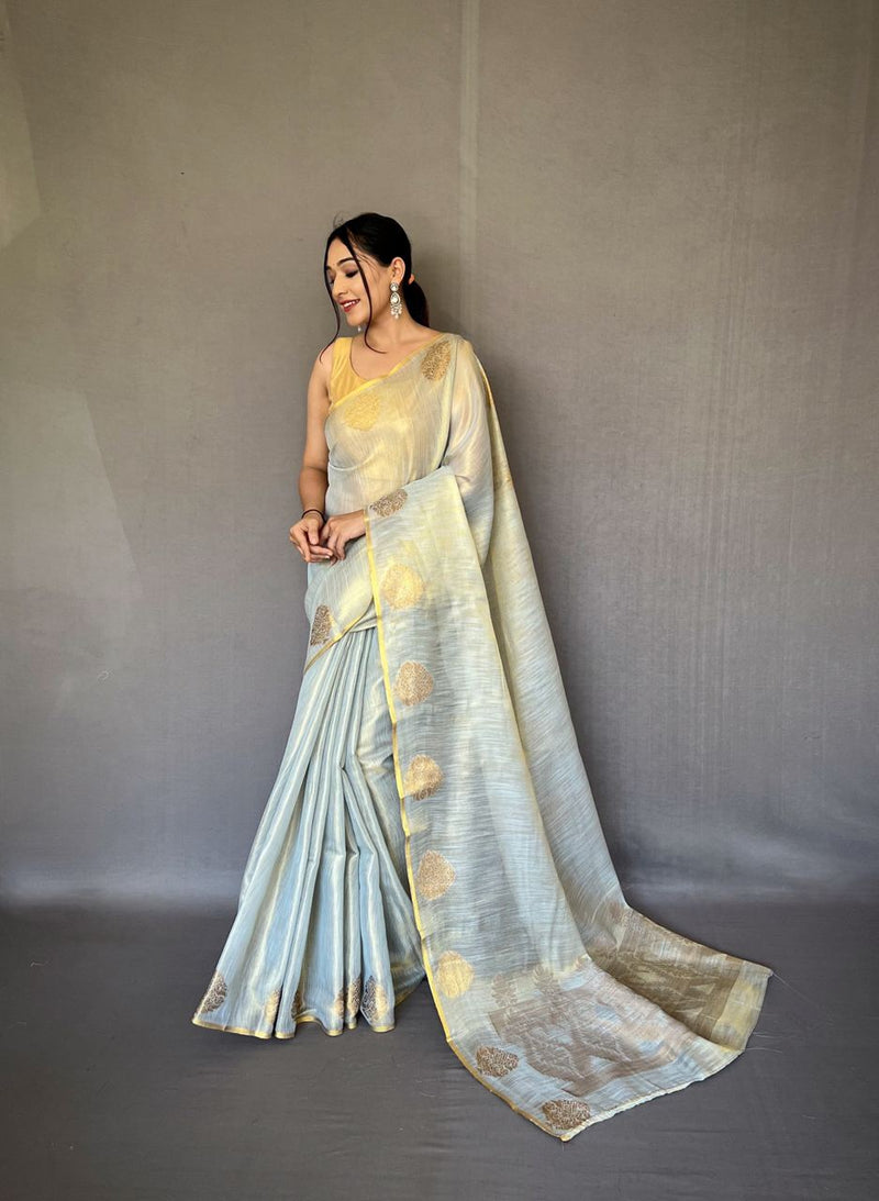 Elegant Tissue Silk Saree with Jacquard Zari Weaving & Beautiful Motifs