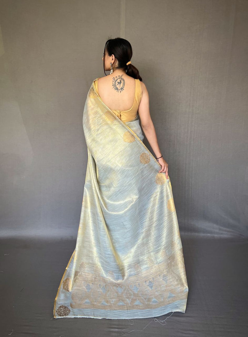 Elegant Tissue Silk Saree with Jacquard Zari Weaving & Beautiful Motifs