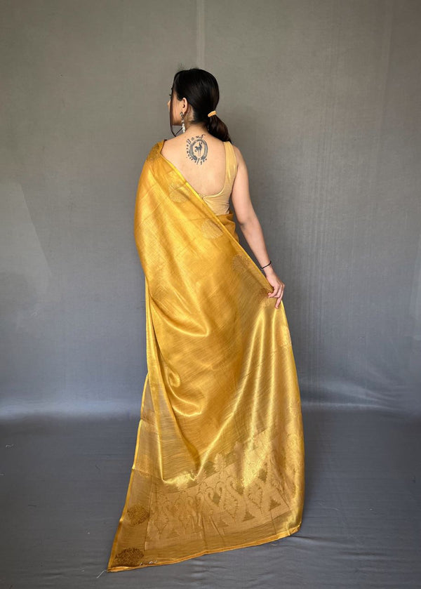 Elegant Tissue Silk Saree with Jacquard Zari Weaving & Beautiful Motifs