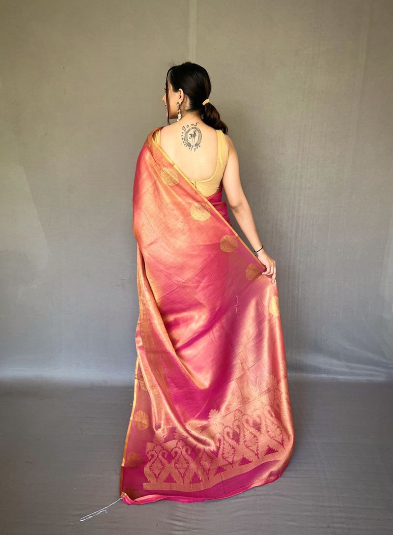 Elegant Tissue Silk Saree with Jacquard Zari Weaving & Beautiful Motifs