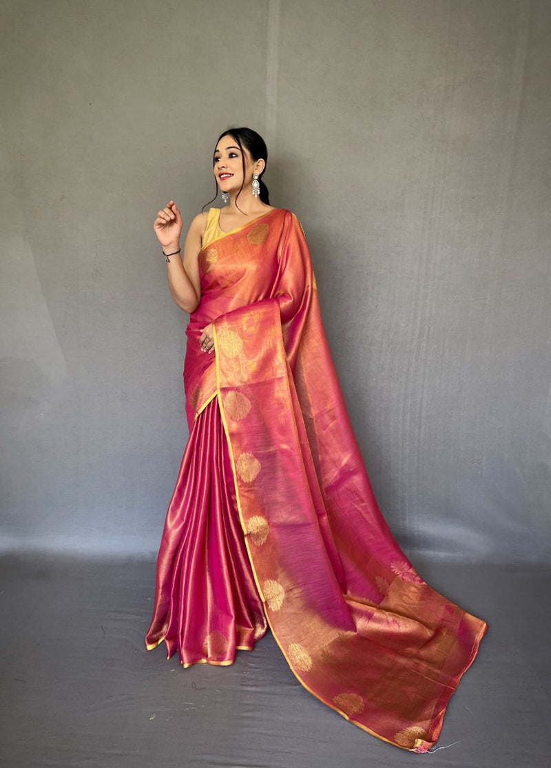 Elegant Tissue Silk Saree with Jacquard Zari Weaving & Beautiful Motifs